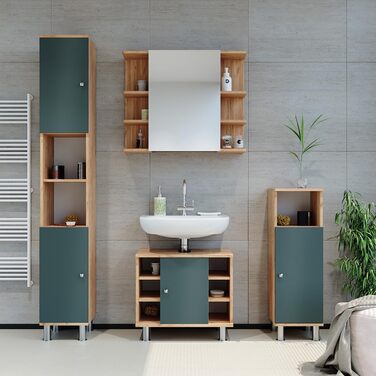 Пенал для ванної Vicco Fynn, антрацит/золотий, 30x95 см, зелений
