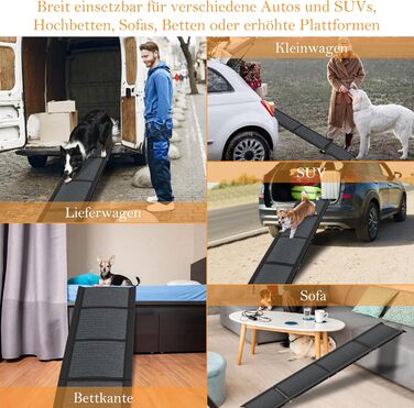 Складні пандуси для собак, 157 см - пандус у багажник для авто, вантажівок та SUV, до 110 кг, легкий, стабільний, антиковзкий - чорний