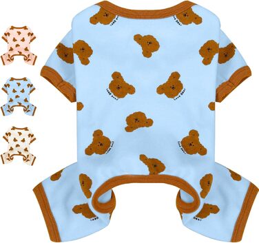 Піжама для собак AXIIJGL, бавовна, еластична, цільнокроєна, зручна, для французького бульдога, X-Large, блакитна, з малюнком ведмедика