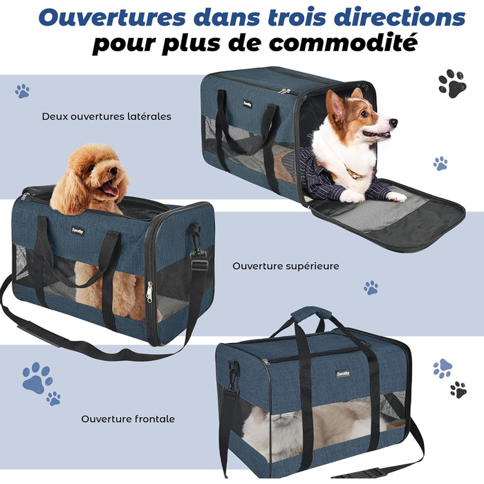 Транспортна сумка для котів та собак, дихаюча та складна, транспортна переноска для котів з регульованим плечовим ременем, знімна плюшева підстилка (Темно-синій, L)