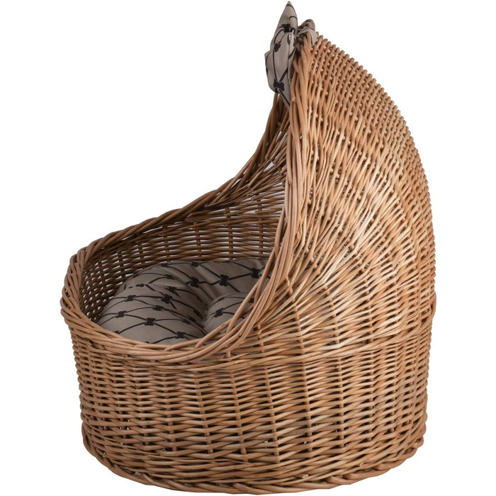Кремова плетена хата для тварин e-wicker24 з лози з подушкою, кошик для котів і собак