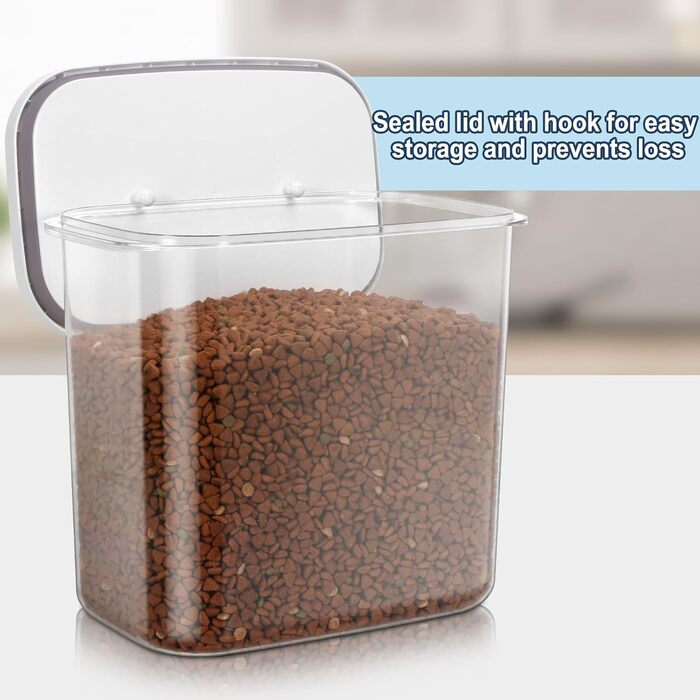 Контейнер для корму для собак та котів, BPA-free, прозорий, стекується, з мірною ложкою, губка для миття, Pop-Top кришка, з ручкою, 5,4 кг, білий, великий (12 л, 1 шт)