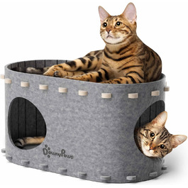 Будиночок для котів DownyPaws PeekaPurr, тунель-когтеточка, складний, для великих котів до 10 кг, закрите ліжко, кремово-сірий