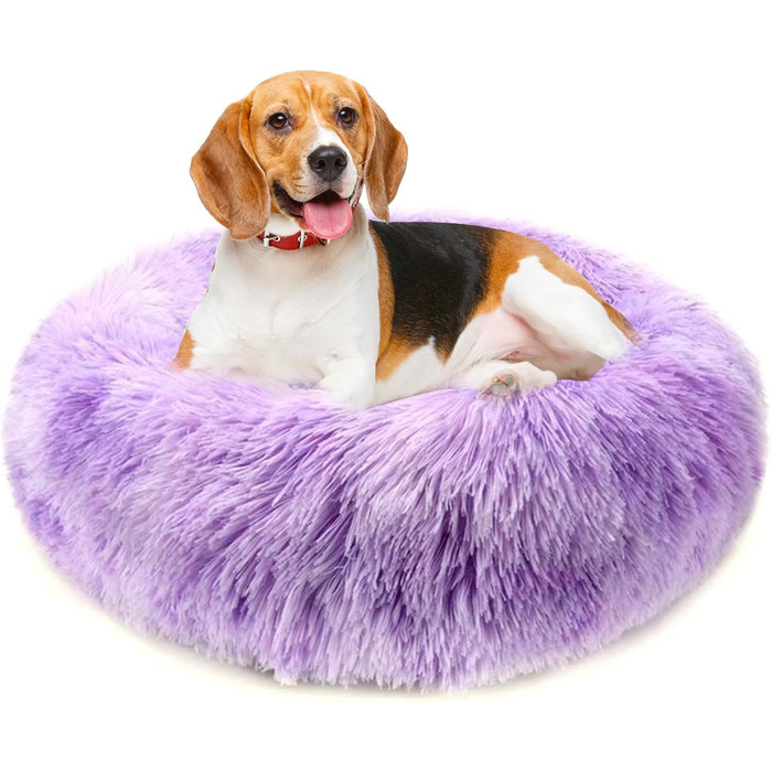 М'яке ліжко для собак та котів PETCUTE: кругле, плюшеве, миється, кольорове, лілового кольору