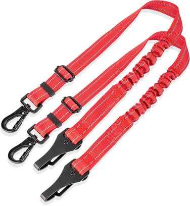 Ремінь безпеки для собак у машину, автокрісло для тварин, регульований ремінь з амортизатором та металевим карабіном (червоний, 60 см - 2 шт.)