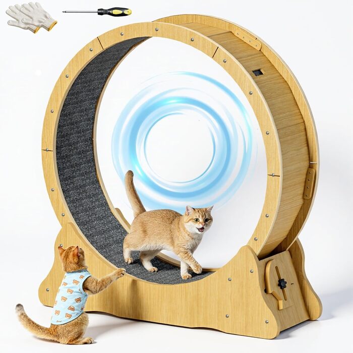 Лялькове колесо для котів WUDLEP - велике колесо для дому з покриттям, для фітнесу та схуднення (натуральний колір дерева)