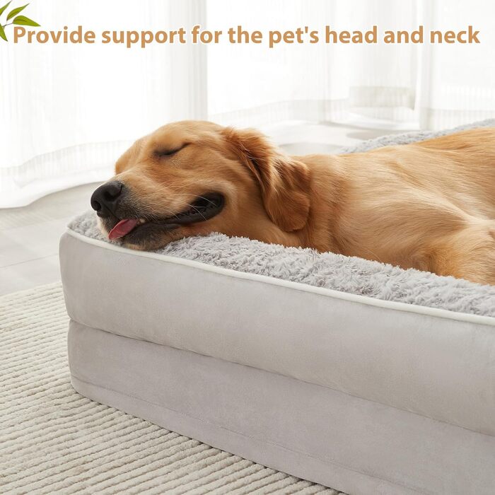 Ортопедичне ліжко для собак великих порід BFPETHOME, водонепроникне, знімний та пральний чохол, велике ліжко для тварин з водонепроникним наповнювачем та антиковзаючою основою, 91x61x20 см, сріблясто-сірий