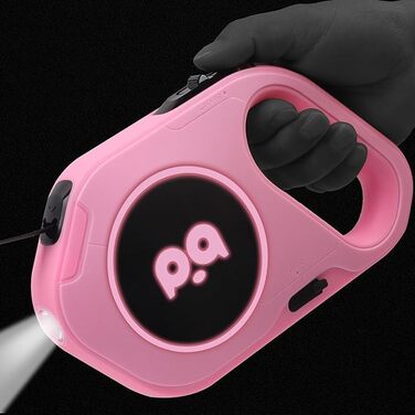 Висувна поводок для собак з LED-підсвічуванням, гальмом та системою швидкого розблокування. 5м нейлоновий поводок для собак середніх та маленьких порід (до 40 кг). Білий/Рожевий колір