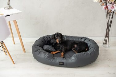 Ортопедичне ліжко для собак Ненсі Преміум, велике, середнє, маленьке - подушка для собак, килимок для собак з еко-шкіри, неслизьке, довговічне, зносостійке, міцне (XXL, Антрацит)
