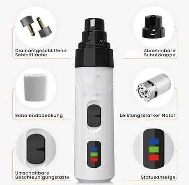 Триммер для собак Orthopfote: тихий нагрівач для нігтів з нагрівальними насадками, м'який та з низькою вібрацією для рівного підстригання (1 комплект)