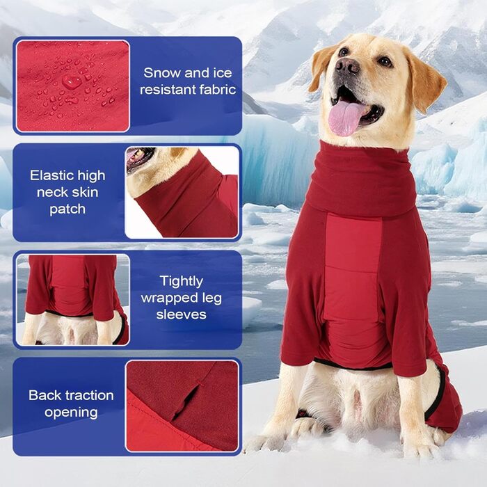 Зимовий теплий одяг для собак: куртка з високим коміром, XL, сірий/червоний. Підходить для маленьких, середніх та великих собак. Для прогулянок та альпінізму.