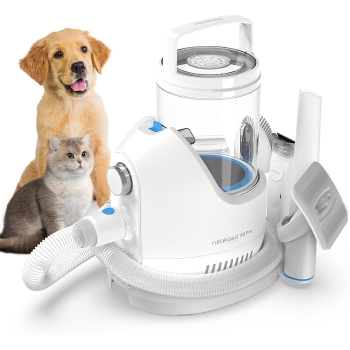 Машинка для стрижки собак Neakasa P2 Pro з пилососом, тиха, професійний набір для грумінгу домашніх тварин, 5 насадок для собак та котів, блакитна