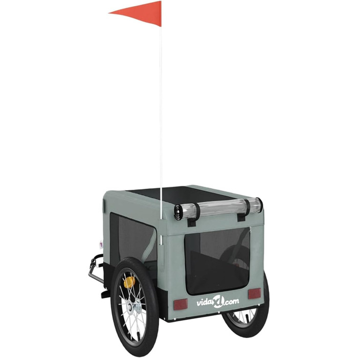 Причіп для собак Fasba: велосипедний причіп для тварин з відбивачами та прапором, для котів та собак, сірий та чорний, оксфордська тканина та метал