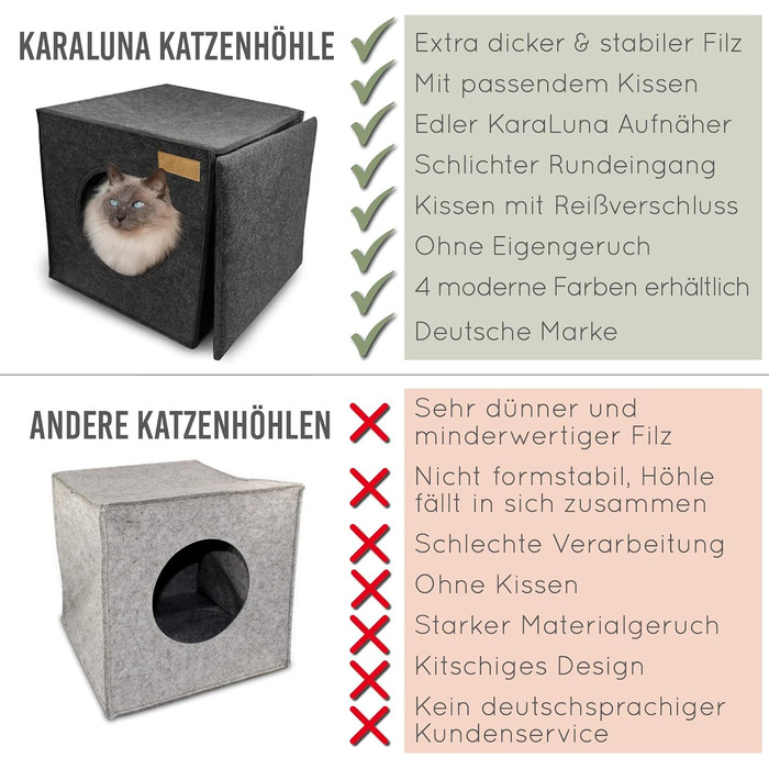 KaraLuna Будиночок для котів з фетру для стелажа IKEA Kallax/Expedit, затишна лежанка для великих котів або двох котів, темно-сірий
