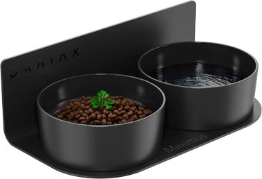 Підвісна керамічна миска для великих собак DRAIAX ElegantFeed L, чорна, легкознімна, настінна годівниця