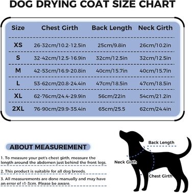 Рушник для собак, халат для собак, мікрофібра, великий, середній, малий, з клямками, блакитний