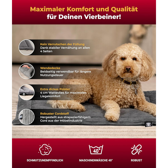 Килимок для собак з наповнювачем, розмір M (65x95 см) – двосторонній, миючий – теплий, комфортний – антрацит, Made in Germany