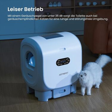 Автоматичний лоток для котів AstroPet 101L з самоочищенням, килимком, керуванням через додаток, великий XXL, для кількох котів, з двома входами, UV-стерилізація, дезодорація негативними іонами кисню, сірий