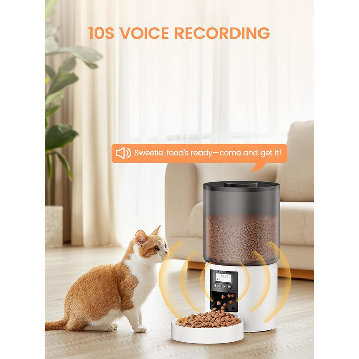 Автоматичний кормушка для котів та собак, 4л, з таймером, 1-6 прийомів їжі на день, з функцією запису голосу (10 сек)