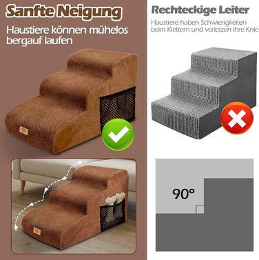 Сходинки для собак Eukue: 5 сходинок, складані, для маленьких та великих собак, з антиковзким покриттям, для ліжка/дивану (колір: коричневий)