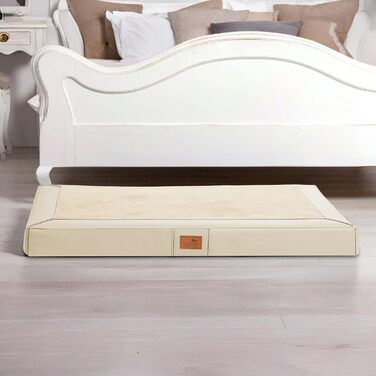 Ортопедичний лежак для собак Tierlando® Oscar VIP з екошкіри та велюру з віскоеластичною піною, антипрослизаючою основою, 100x80 см, колір: кремовий