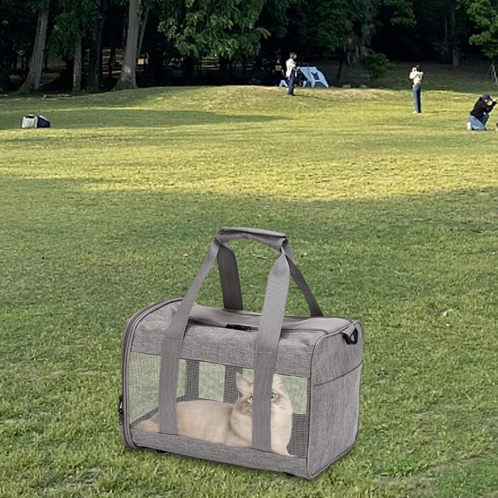 Транспортна переноска для тварин, складна сумка-переноска для котів та собак, з двома отворами для рук, дихаюча переноска для маленьких собак, зручна переноска (Сірий)