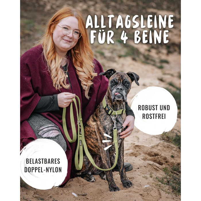 Регульований повідець для собак Rudelkönig Frida 2,3 м, нейлоновий, для середніх і великих порід, хакі