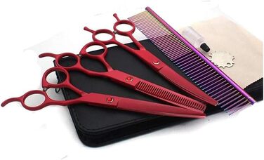 Професійні ножиці для собак, вигнуті ножиці для грумінгу, набір BeautyScissors, для стрижки шерсті тварин (червоні)