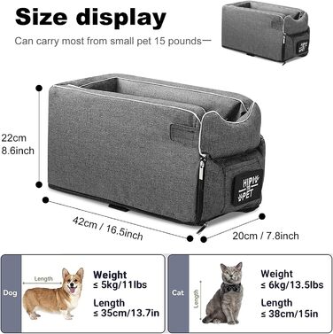 Автокрісло для собак та котів PETCUTE - сіре, до 6 кг