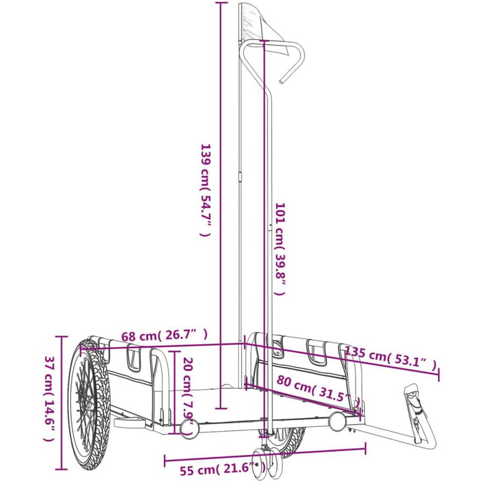 Причіп для велосипеда, вантажний, сірий, 135 x 68 x 37 см
