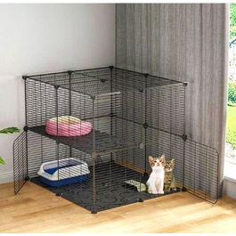 Клітка для котів AUTO HIGH, 2-ярусна, з металевим дротом, з драбиною, 70x70x70 см, чорна