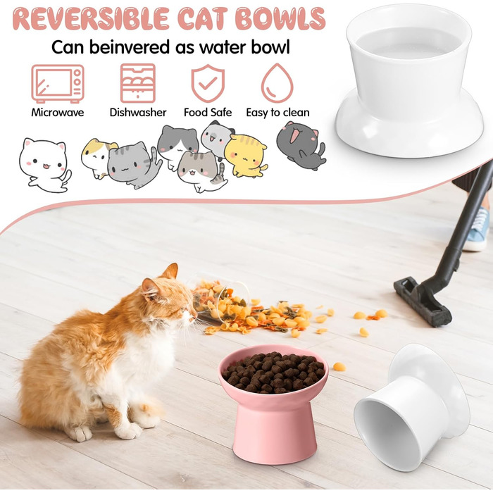 Набір мисок для котів Tanlade з підняттям, керамічні, нахилені, 4 шт. (білий та сірий)