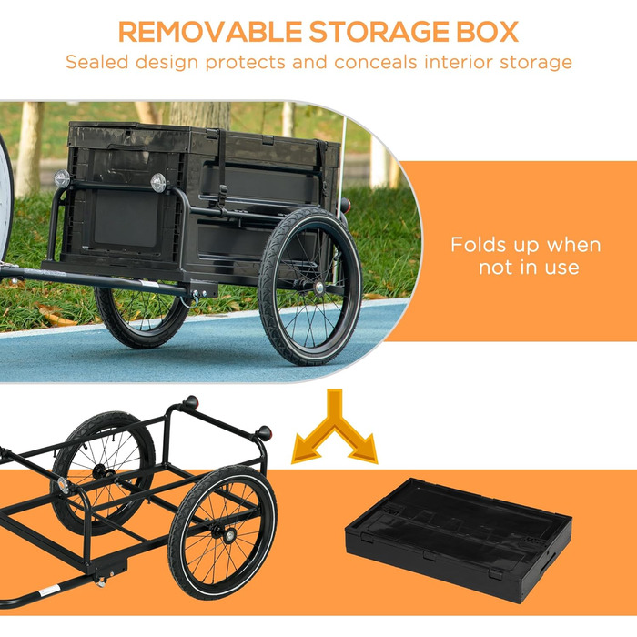 Причіп для велосипеда HOMCOM 65 л, чорний, вантажопідйомність 40 кг