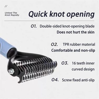 Інструмент для видалення підшерстя домашніх тварин: двосторонній гребінь та щітка для котів та собак. Видаляє звальне та заплутане підшерстя. (Синій та чорний, розмір Small)