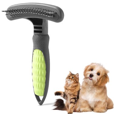 Професійна щітка для вичісування шерсті собак та котів, вичісувальна щітка для підшерстка, зменшує випадіння шерсті (зелена)