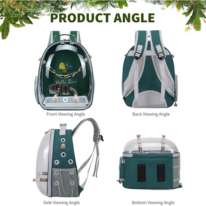 Рюкзак для птахів PETCUTE з дерев'яною жердкою: переноска, транспортна сумка для папуг, сіра