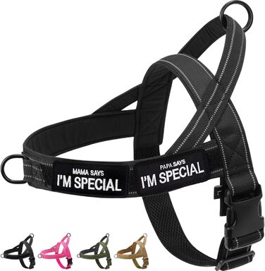 Шлейка для собак Eeyfarog No Pull без ривка, для малих та середніх порід, чорна, регульована, світловідбиваюча (M, обхват грудей 53–70 см)