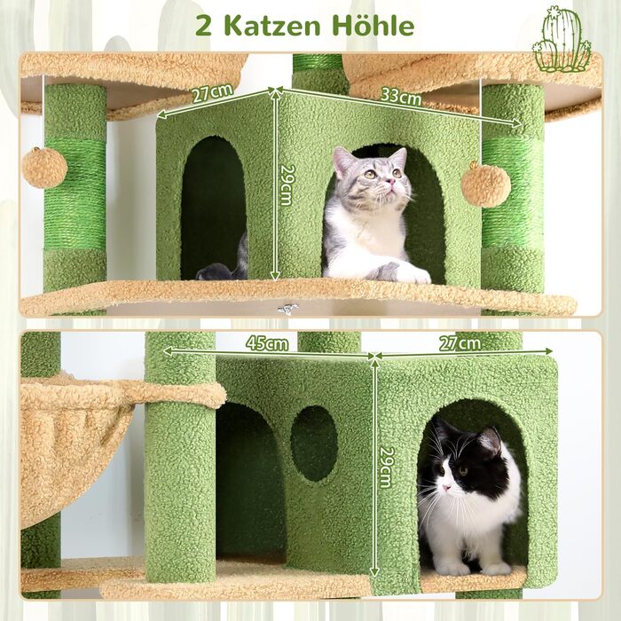 Драбина-кіготь Globlazer XXL, 209 см, з 3 м'якими сидіннями, 2 будиночками, 2 кошиками, великою платформою, іграшками для котів. Стабільна для 3-5 котів.