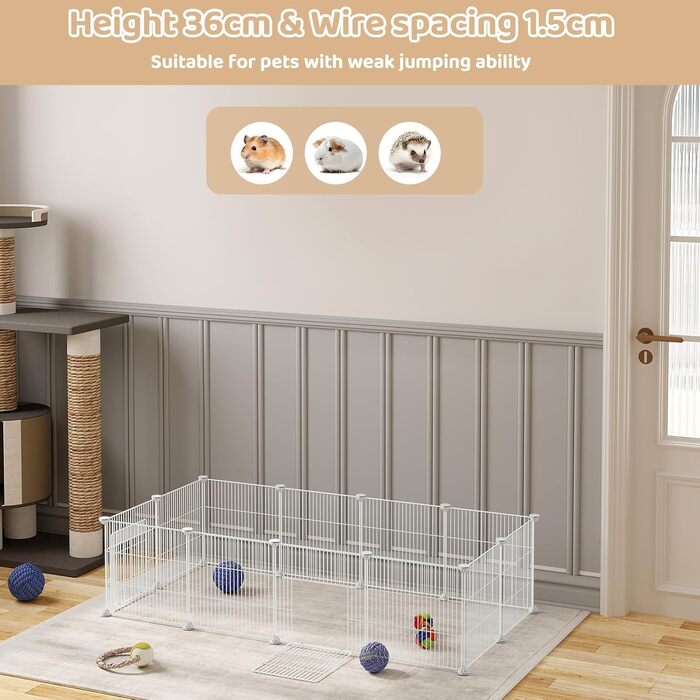 Клітка для кроликів та інших дрібних тварин EUGAD з дверцятами, розширювана, 142x72x36 см, міцний метал, проста збірка, білий колір