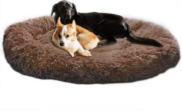 Ортопедичне ліжко для собак XXL: зручне диван-софа для великих собак (лабрадорів) з м'якою оксамитовою оббивкою, овальне, з ефектом пам'яті, антистрес, коричневе, миється