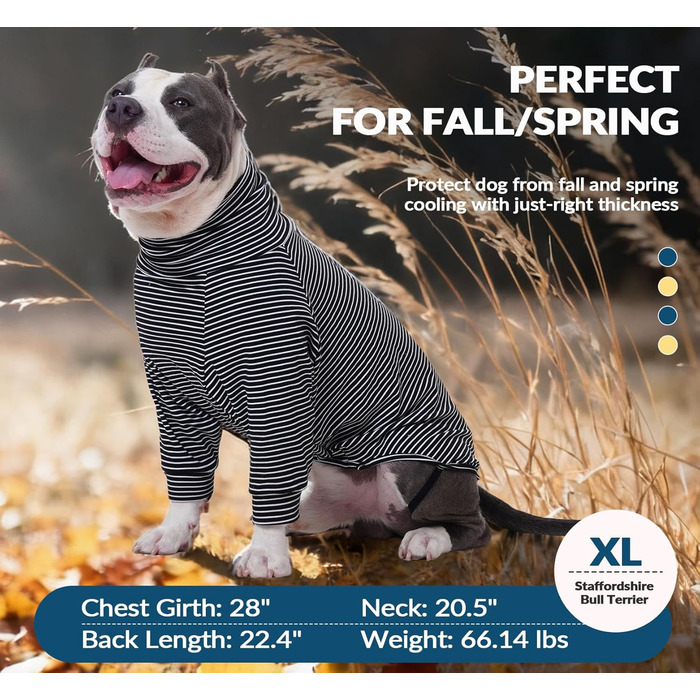 Пуловер для собак середнього та великого розміру Rozkitch, смугастий світшот для домашніх тварин, осінь, зима, весна, Американський стаффордширський терьєр, Сибірський хаскі, Візла, Коргі, чорно-білий L (Обхват грудей: 61-66 см, Довжина спини: 51-53 см)
