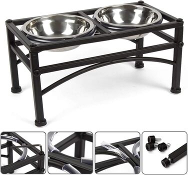 Підвищена годівниця для собак Funkeen з подвійними мисками з нержавіючої сталі, для середніх собак, об'єм 1 кварту