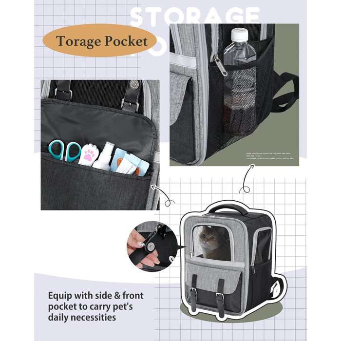 Рюкзак для тварин: переноска для котів та собак до 7 кг, сірий колір
