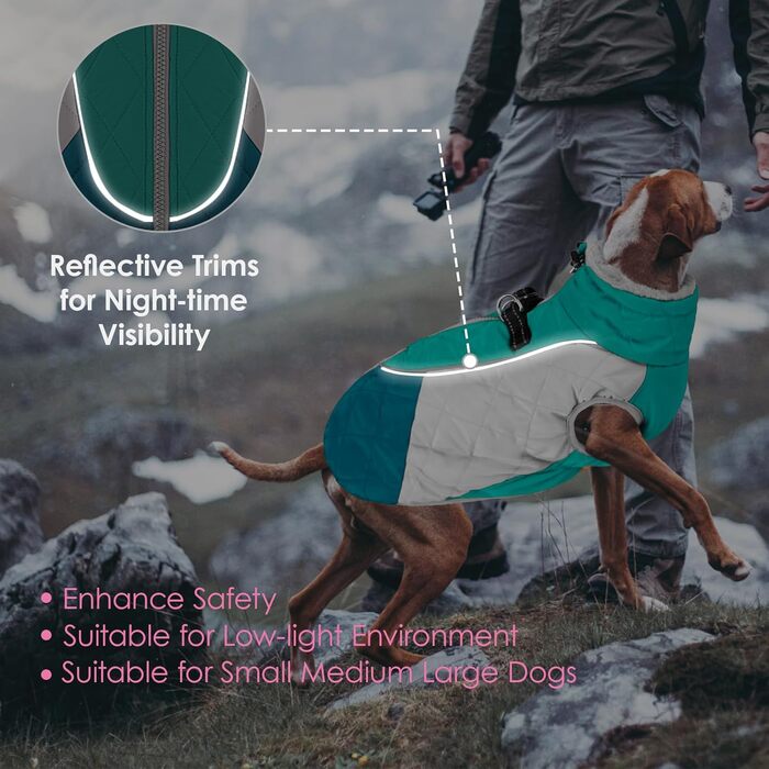 Теплий зимовий одяг для собак AOFITEE: куртка з флісовою підкладкою, світловідбиваючий комір, зручна застібка-блискавка, для маленьких та середніх собак, зелений колір