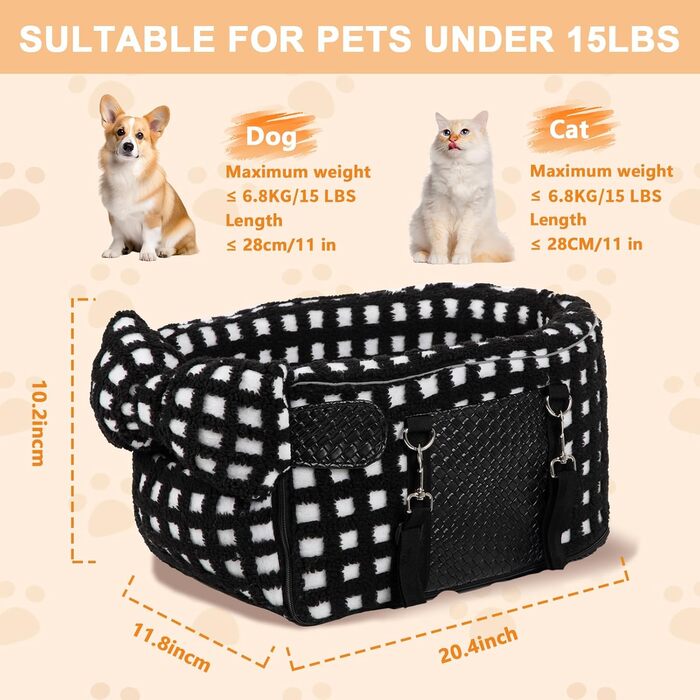 Автокрісло для собак - підставка для тварин у машину, з ременем безпеки та м'яким сидінням, чорний (до 6,8 кг)