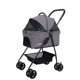 Складаний візок для тварин Tierwagen для собак та котів, легкий та компактний, знімний кошик, темно-персиковий/темно-сірий (сірий)