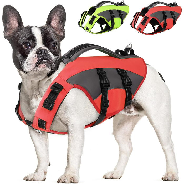 Спасальний жилет для собак Citétoile з ручкою та світловідбиваючими елементами, регульований, для малих, середніх та великих собак, для водних видів спорту, плавання та катання на човні, червоний, розмір M