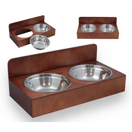 Подвійна дерев'яна підставка для мисок собаки, коричнева