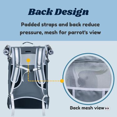 Пташиний рюкзак-переноска Birds Day для папуг, великий (L), з 2 жердочками та годівницею, нержавіюча сталь, темно-оливковий зелений