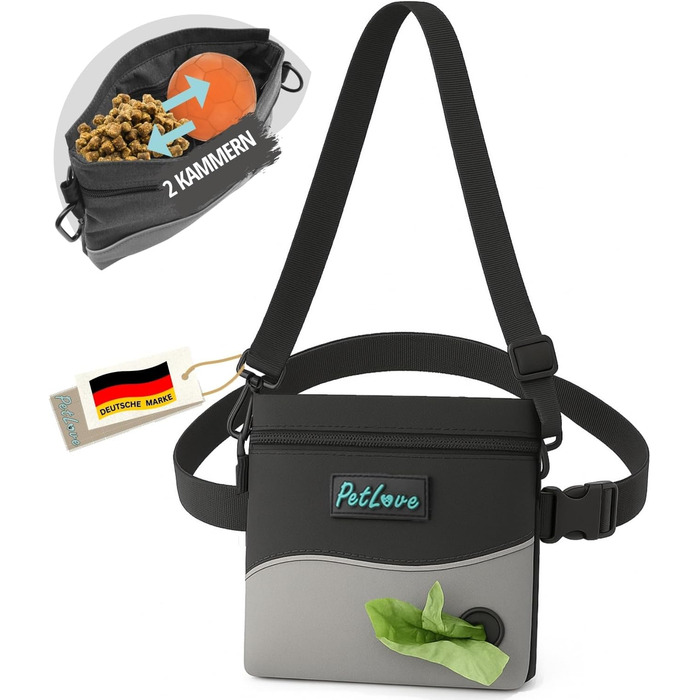 Сумка для кормів PetLove Leckerlibeutel для собак • З магнітною застібкою • З диспенсером для відходів • Можна використовувати як поясну сумку • Сіра L